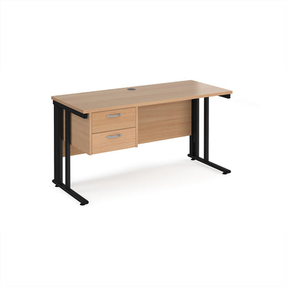 Maestro 25 cable managed 600mm deep desk with 2 drawer ped - MCM614P2KB