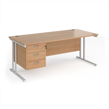 Maestro 25 cantilever 800mm deep desk with 3 drawer ped - MC18P3WHB