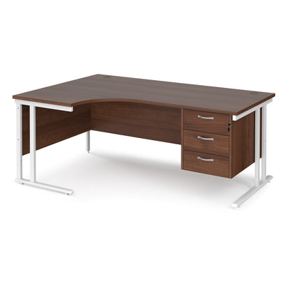 Maestro 25 cantilever left hand ergonomic desk with 3 drawer ped - MC18ELP3WHW