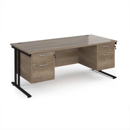 Maestro 25 cantilever 800mm deep desk with 2 x 2 drawer peds - MC18P22KNO