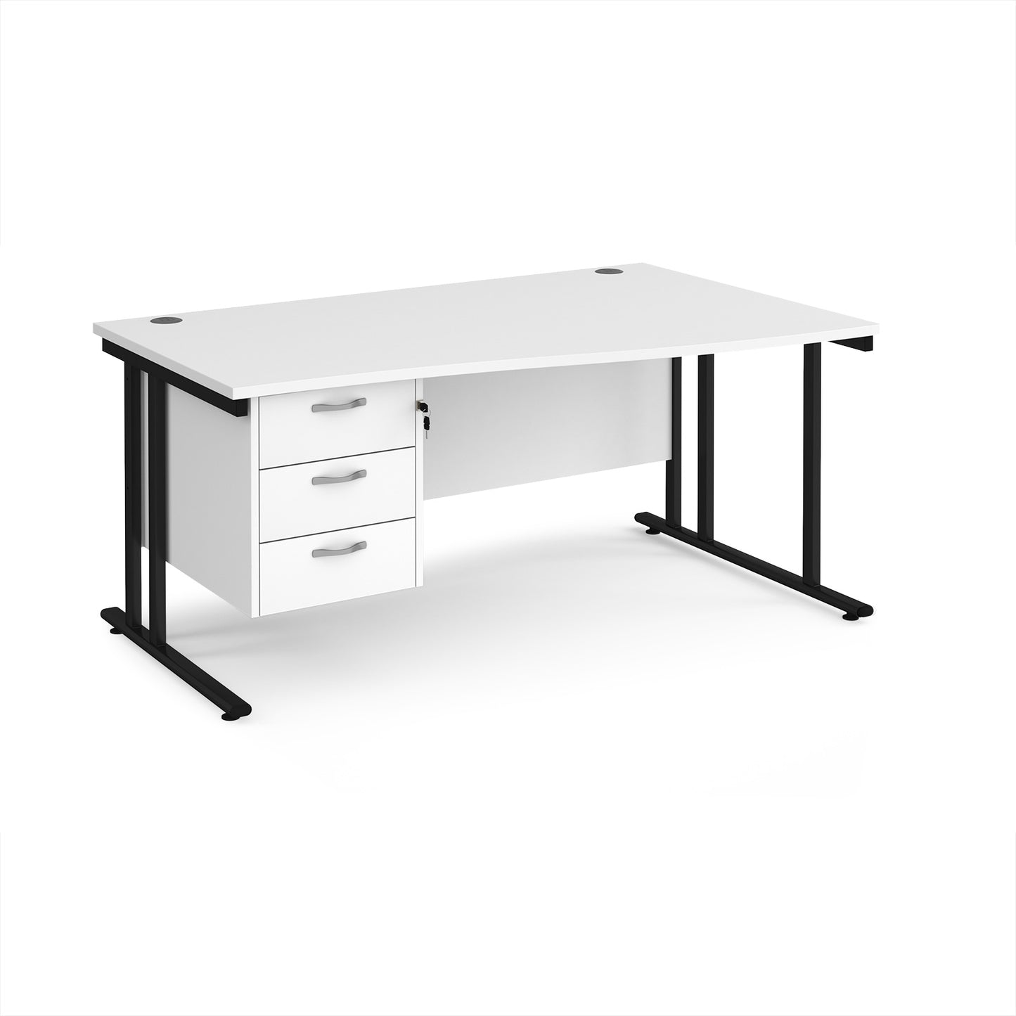 Maestro 25 cantilever right hand wave desk with 3 drawer ped - MC16WRP3KWH