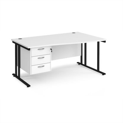 Maestro 25 cantilever right hand wave desk with 3 drawer ped - MC16WRP3KWH