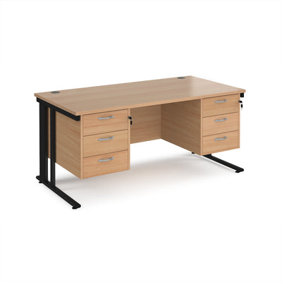Maestro 25 cable managed 800mm deep desk with 2 x 3 drawer peds - MCM16P33KB