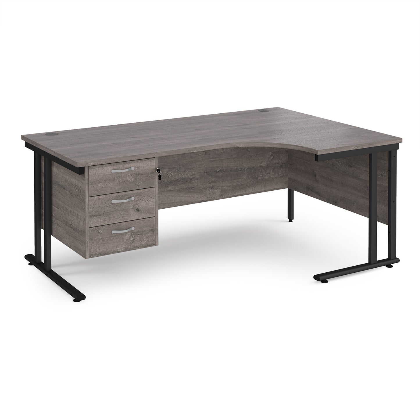 Maestro 25 cantilever right hand ergonomic desk with 3 drawer ped - MC18ERP3KGO