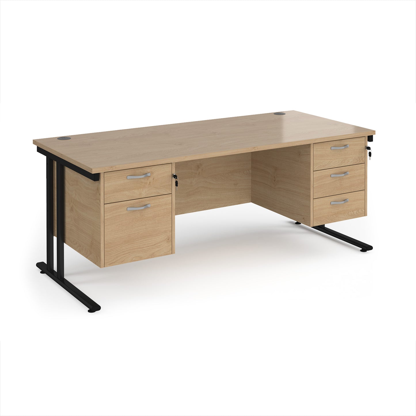 Maestro 25 cantilever 800mm deep desk with 2 & 3 drawer peds - MC18P23KKO