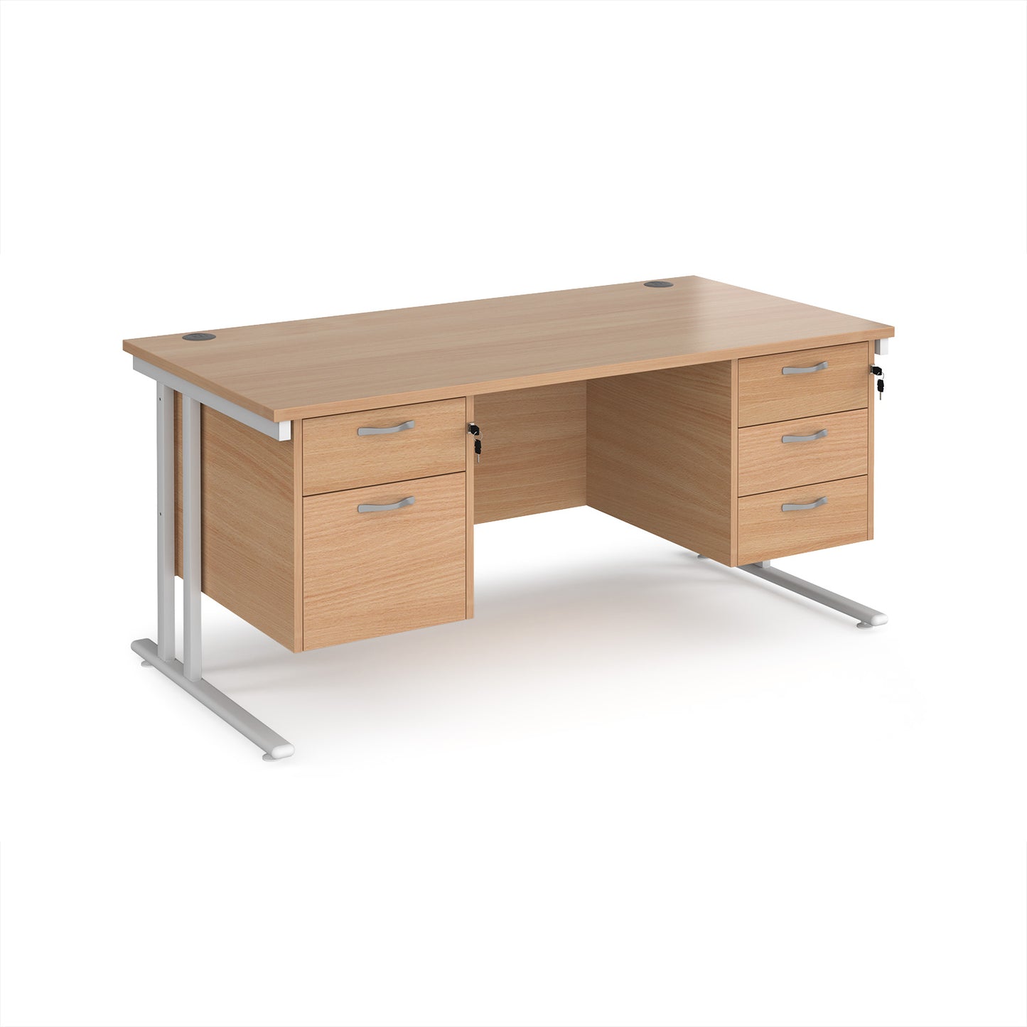 Maestro 25 cantilever 800mm deep desk with 2 & 3 drawer peds - MC16P23WHB