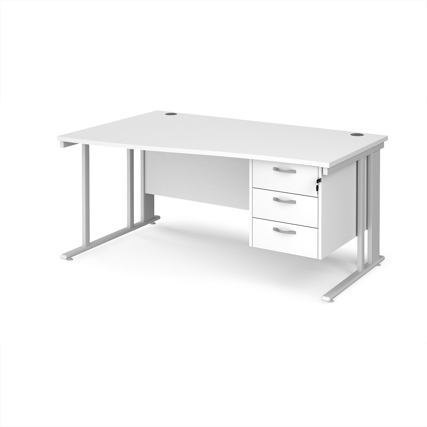 Maestro 25 cable managed left hand wave desk with 3 drawer ped - MCM16WLP3WHWH
