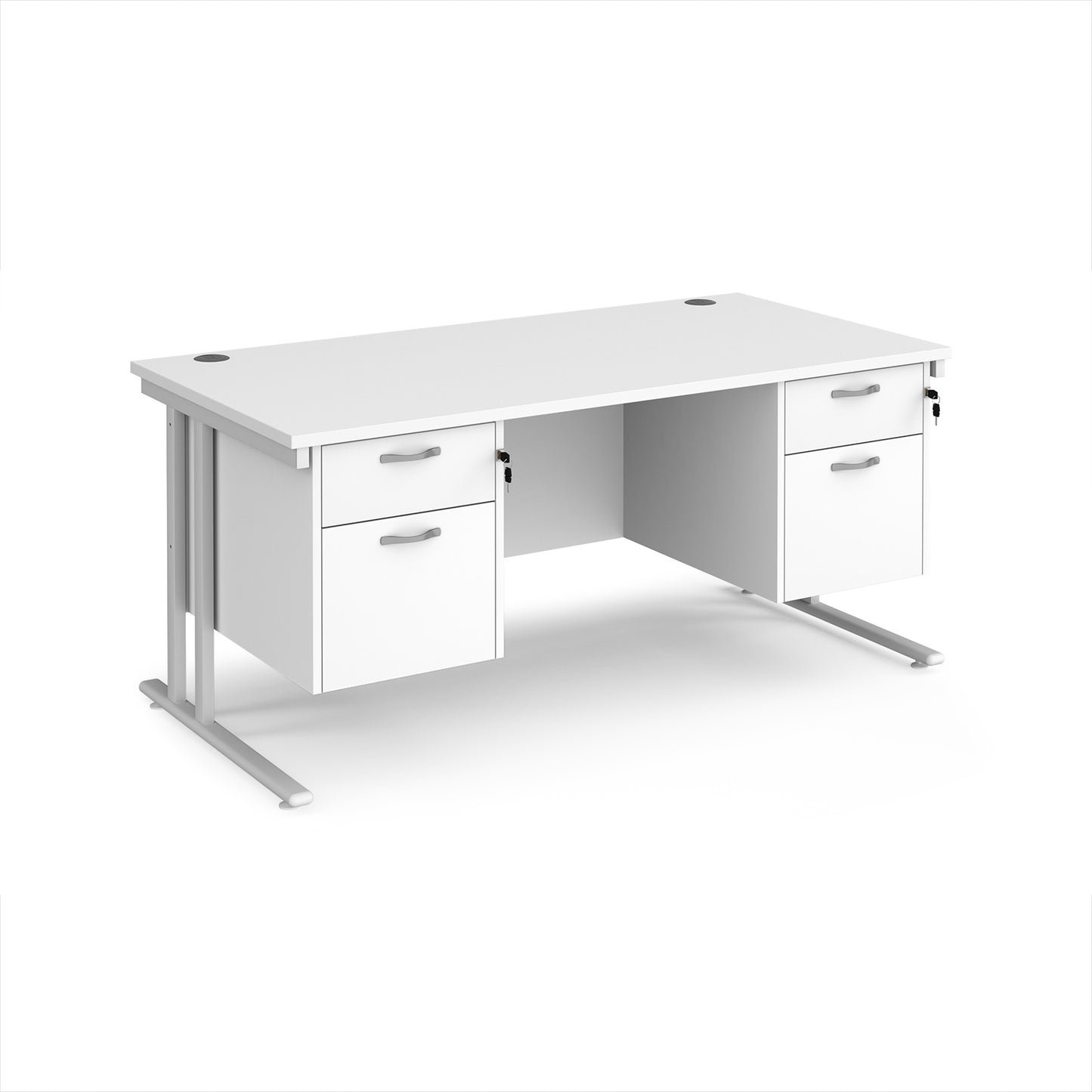 Maestro 25 cantilever 800mm deep desk with 2 x 2 drawer peds - MC16P22WHWH