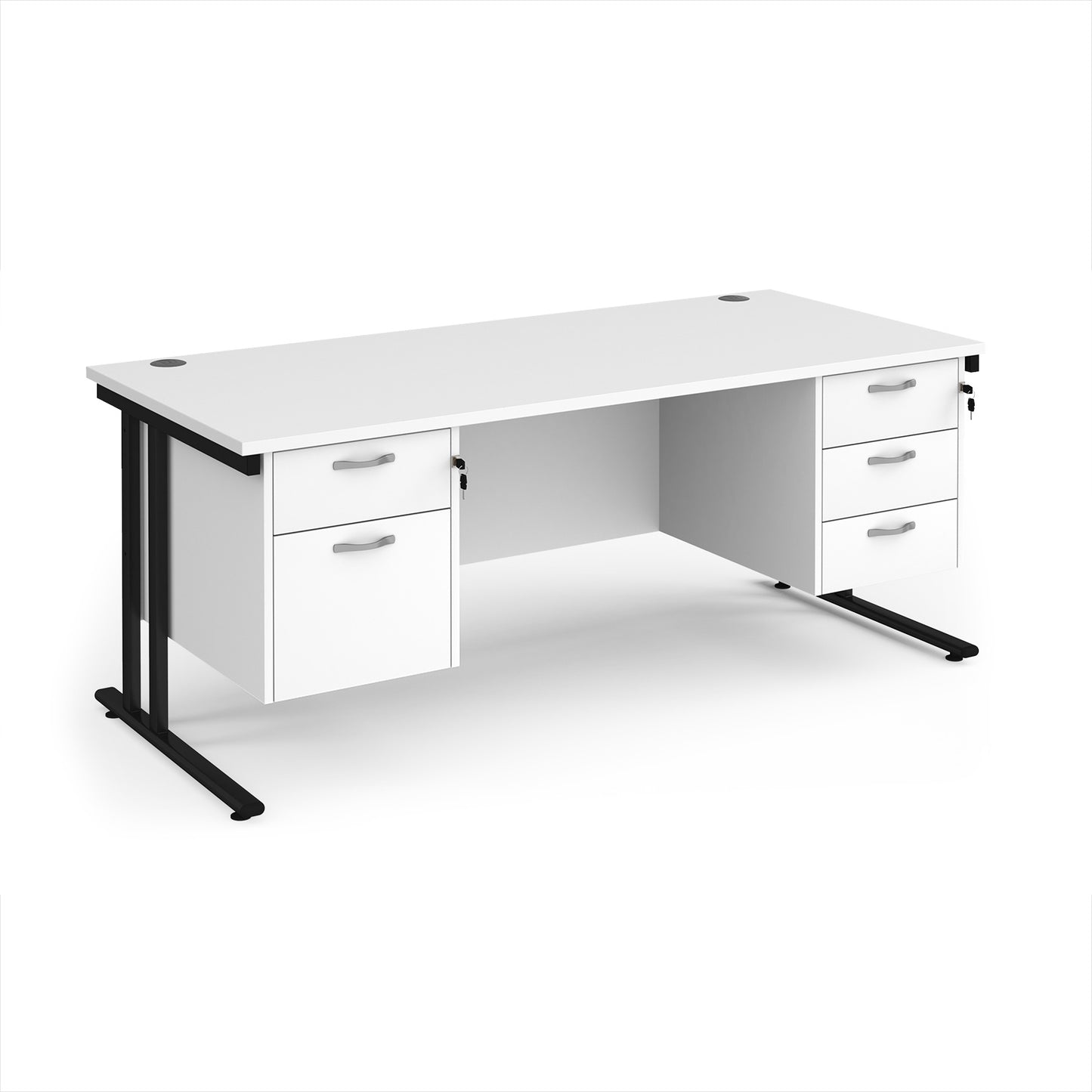 Maestro 25 cantilever 800mm deep desk with 2 & 3 drawer peds - MC18P23KWH