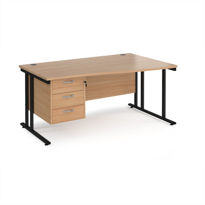 Maestro 25 cantilever right hand wave desk with 3 drawer ped - MC16WRP3KB