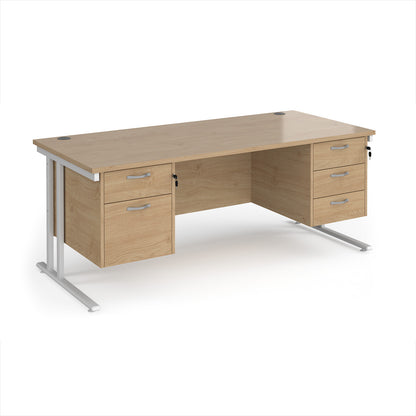 Maestro 25 cantilever 800mm deep desk with 2 & 3 drawer peds - MC18P23WHKO