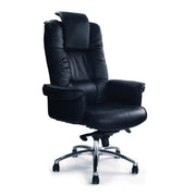 Luxurious High Back Leather Faced Gull-Wing Executive Armchair with Adjustable Headrest and Chrome Base
