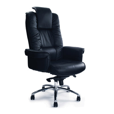 Luxurious High Back Leather Faced Gull-Wing Executive Armchair with Adjustable Headrest and Chrome Base