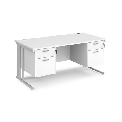 Maestro 25 cable managed 800mm deep desk with 2 x 2 drawer peds - MCM16P22WHWH