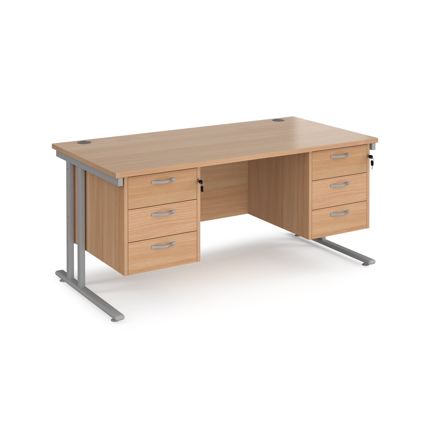 Maestro 25 cantilever 800mm deep desk with 2 x 3 drawer peds - MC16P33SB
