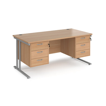 Maestro 25 cantilever 800mm deep desk with 2 x 3 drawer peds - MC16P33SB