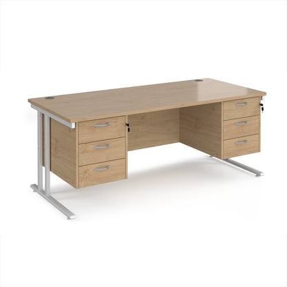 Maestro 25 cantilever 800mm deep desk with 2 x 3 drawer peds - MC18P33WHKO