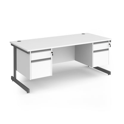 Contract 25 cantilever leg straight desk with 2 and 2 drawer peds - CC18S22-G-WH