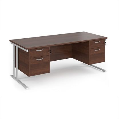 Maestro 25 cantilever 800mm deep desk with 2 x 2 drawer peds - MC18P22WHW