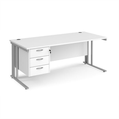 Maestro 25 cable managed 800mm deep desk with 3 drawer ped - MCM18P3SWH