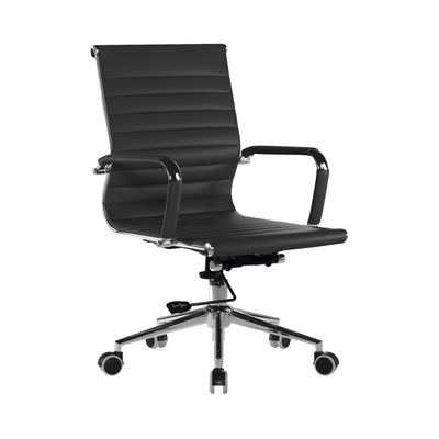 Contemporary Medium Back Bonded Leather Executive Armchair with Chrome Base