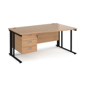 Maestro 25 cable managed right hand wave desk with 3 drawer ped