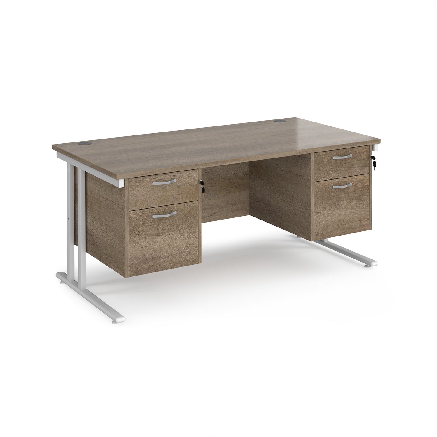 Maestro 25 cantilever 800mm deep desk with 2 x 2 drawer peds - MC16P22WHNO