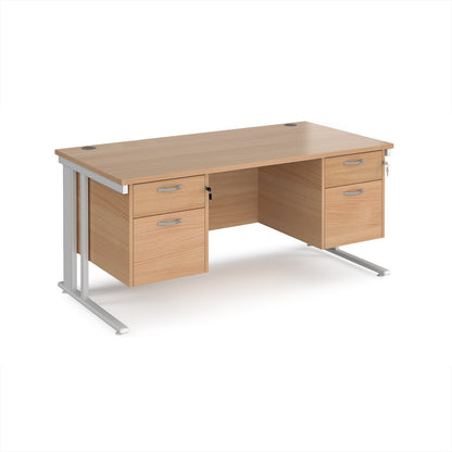 Maestro 25 cable managed 800mm deep desk with 2 x 2 drawer peds - MCM16P22WHB