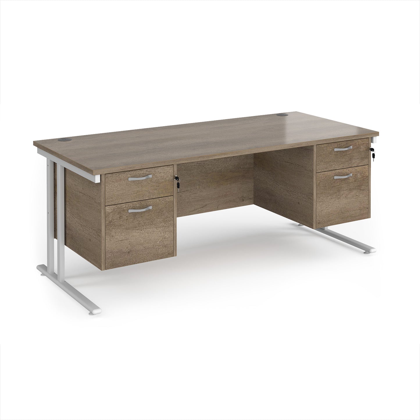Maestro 25 cantilever 800mm deep desk with 2 x 2 drawer peds - MC18P22WHNO