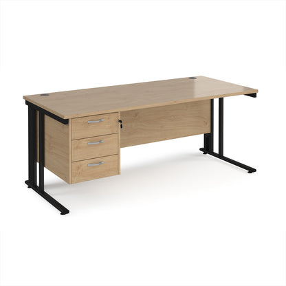 Maestro 25 cable managed 800mm deep desk with 3 drawer ped - MCM18P3KKO