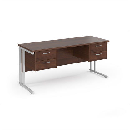 Maestro 25 cantilever 600mm deep desk with 2 x 2 drawer peds - MC616P22WHW
