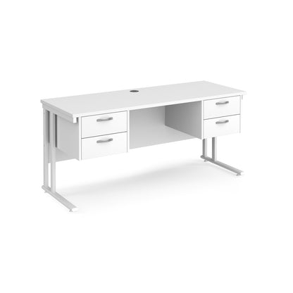 Maestro 25 cantilever 600mm deep desk with 2 x 2 drawer peds - MC616P22WHWH