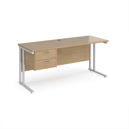Maestro 25 cantilever 600mm deep desk with 2 drawer ped - MC616P2WHKO