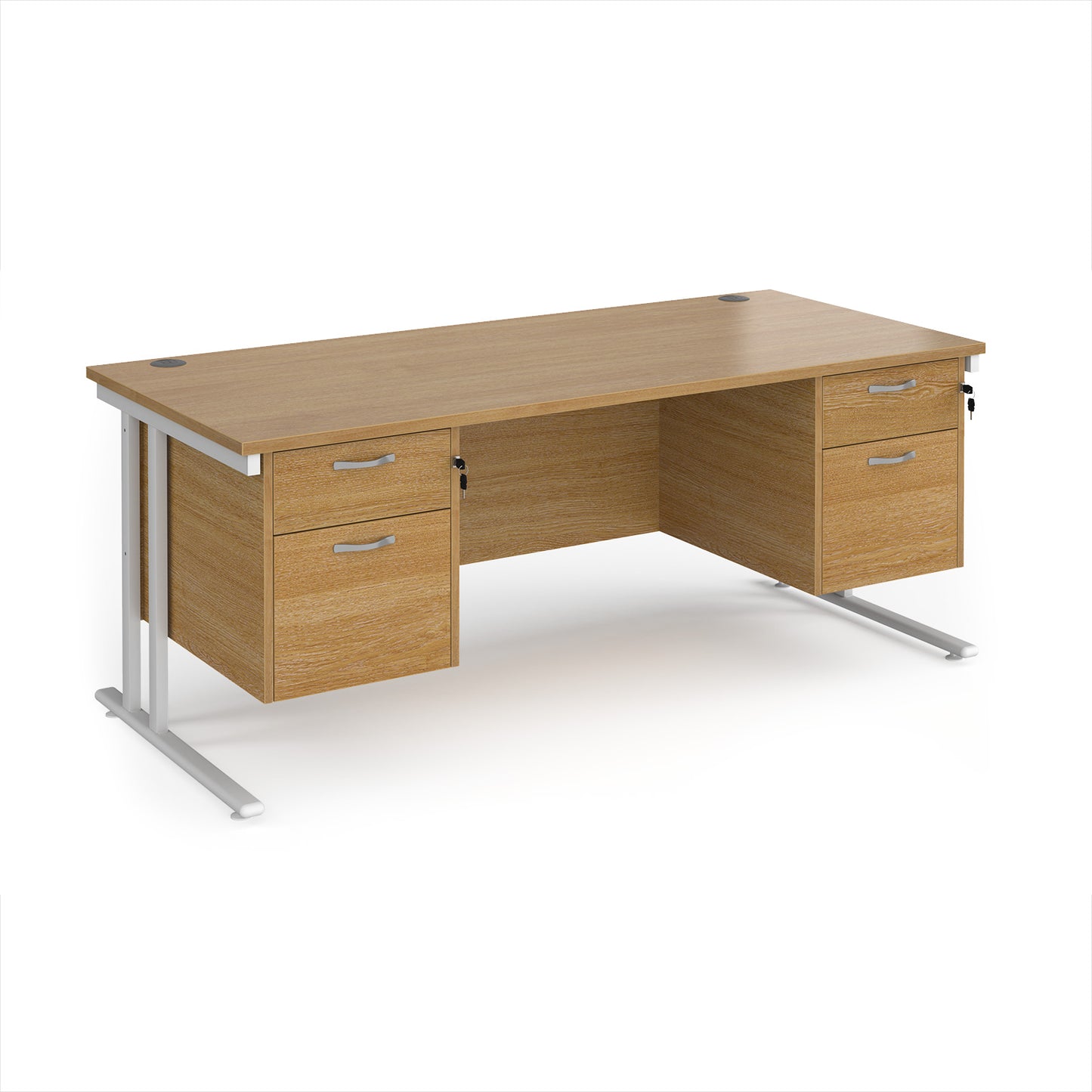 Maestro 25 cantilever 800mm deep desk with 2 x 2 drawer peds - MC18P22WHO