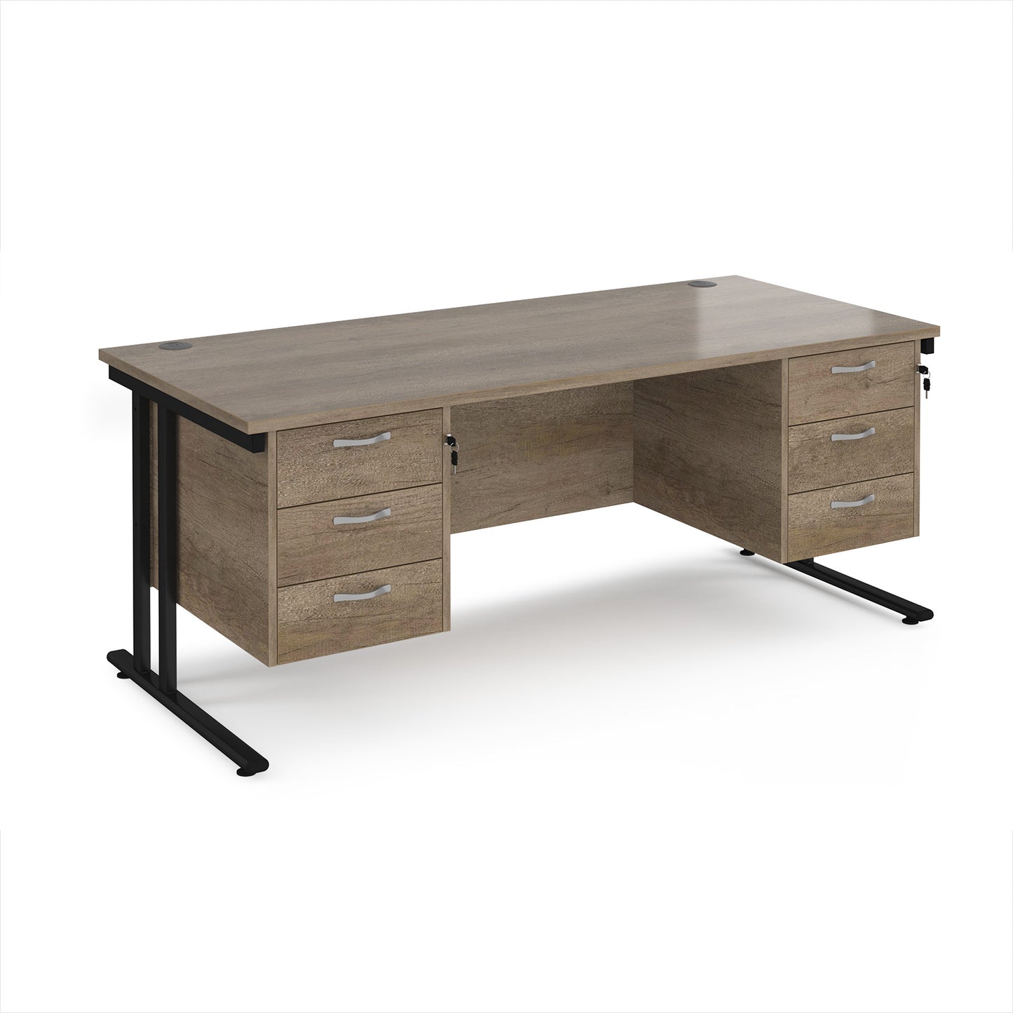 Maestro 25 cantilever 800mm deep desk with 2 x 3 drawer peds - MC18P33KNO