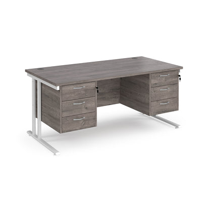 Maestro 25 cantilever 800mm deep desk with 2 x 3 drawer peds - MC16P33WHGO
