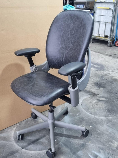 STEELCASE Leap Ergonomic Office Chair In Smokey Grey/black Leather - Can Deliver