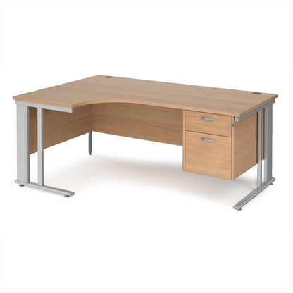 Maestro 25 cable managed left hand ergonomic desk with 2 drawer ped - MCM18ELP2SB