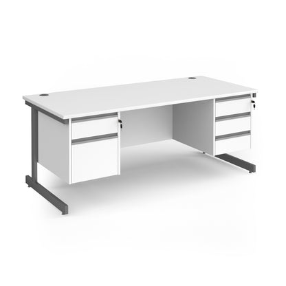 Contract 25 cantilever leg straight desk with 2 and 3 drawer peds - CC18S23-G-WH