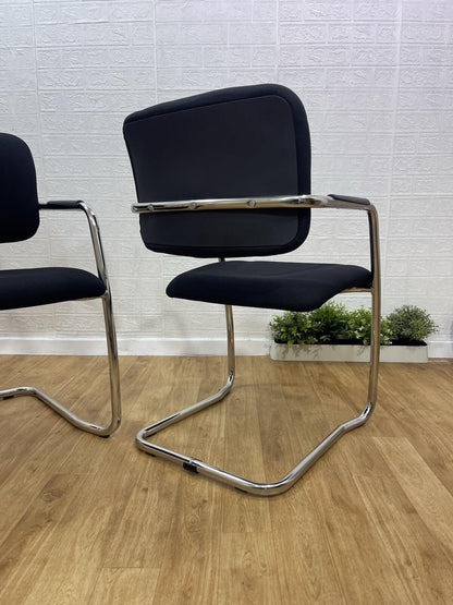 2x Modern Cantilever Chrome Frame Stacking Chairs / Visitor , Reception / UK 🚚