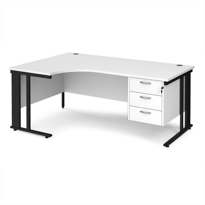 Maestro 25 cable managed left hand ergonomic desk with 3 drawer ped - MCM18ELP3KWH
