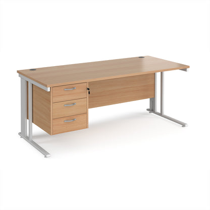 Maestro 25 cable managed 800mm deep desk with 3 drawer ped - MCM18P3WHB