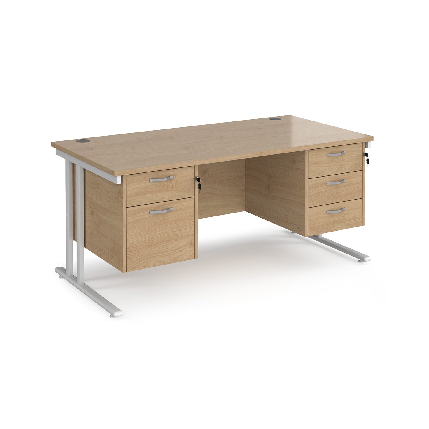 Maestro 25 cantilever 800mm deep desk with 2 & 3 drawer peds - MC16P23WHKO