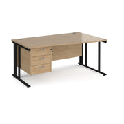 Maestro 25 cable managed right hand wave desk with 3 drawer ped