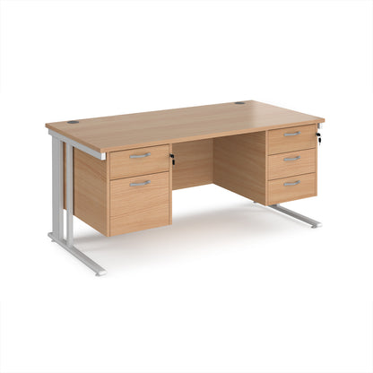 Maestro 25 cable managed 800mm deep desk with 2 & 3 drawer peds - MCM16P23WHB