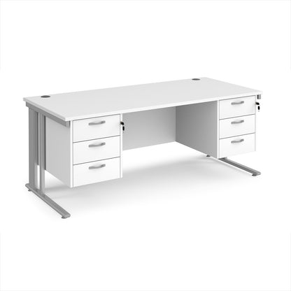 Maestro 25 cable managed 800mm deep desk with 2 x 3 drawer peds - MCM18P33SWH