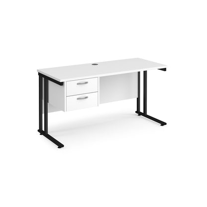 Maestro 25 cantilever 600mm deep desk with 2 drawer ped - MC614P2KWH