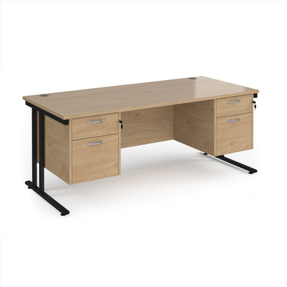 Maestro 25 cantilever 800mm deep desk with 2 x 2 drawer peds - MC18P22KKO