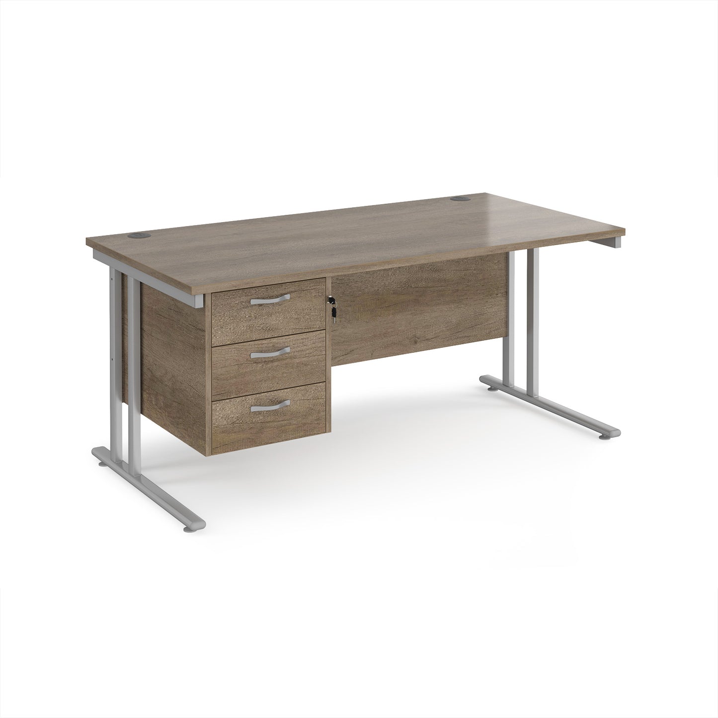 Maestro 25 cantilever 800mm deep desk with 3 drawer ped - MC16P3SNO