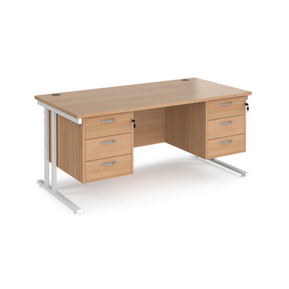 Maestro 25 cantilever 800mm deep desk with 2 x 3 drawer peds - MC16P33WHB